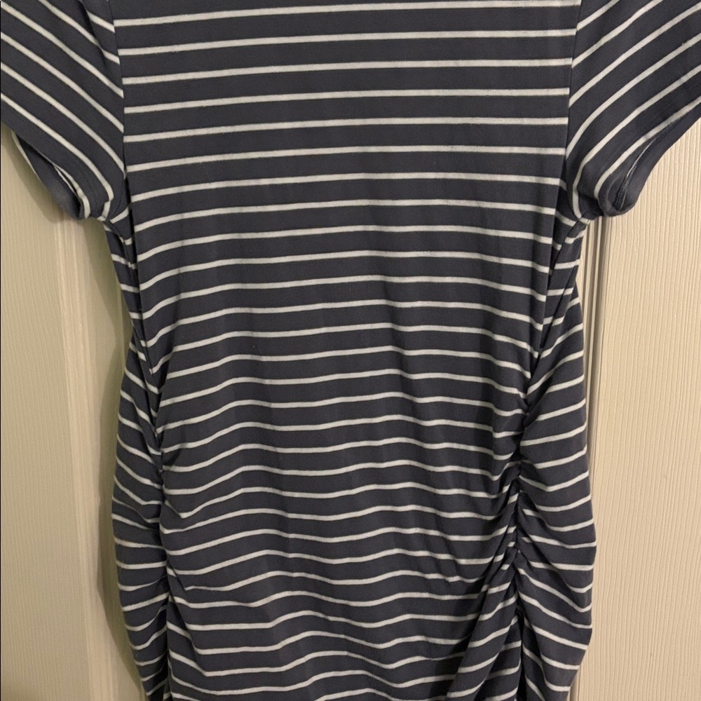 Striped Navy and White V-Neck Casual Maternity Midi Dress - Picture 5 of 5